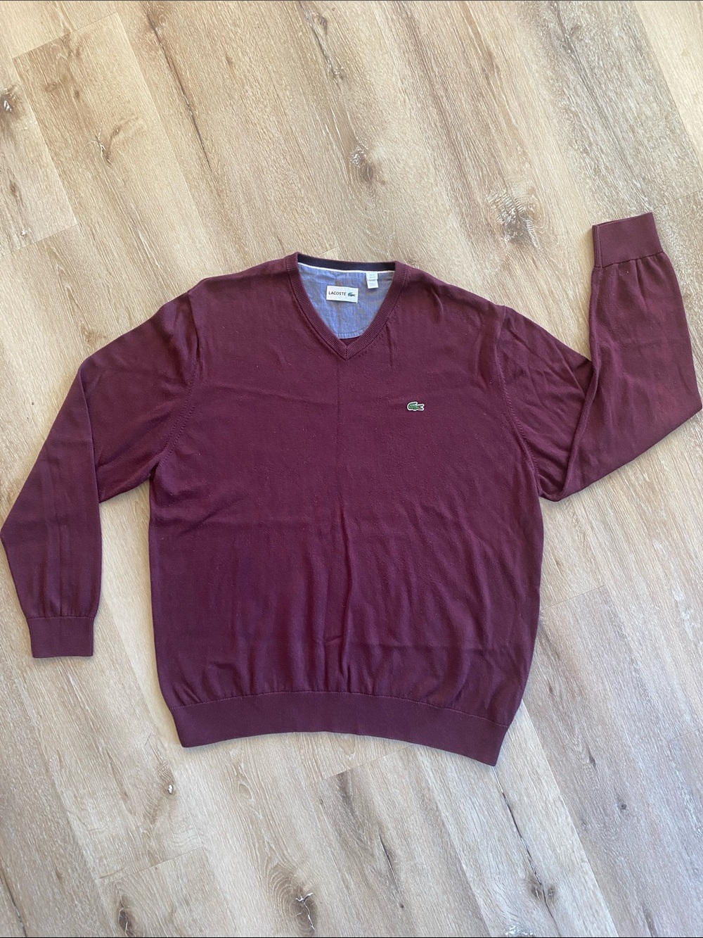 Lacoste Mens V-Neck Sweater Classic Fit Cotton Wine Red Size 8 3XL 🐊